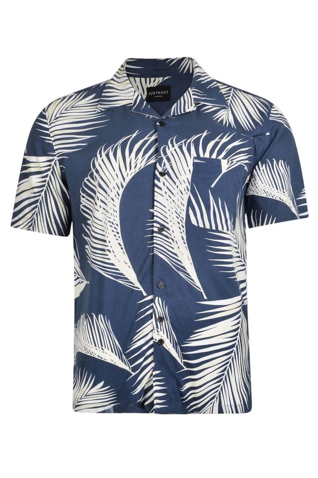 Little Nooks Little Nooks Men's Caldera Navy Palm Print Short Sleeve Shirt - 2