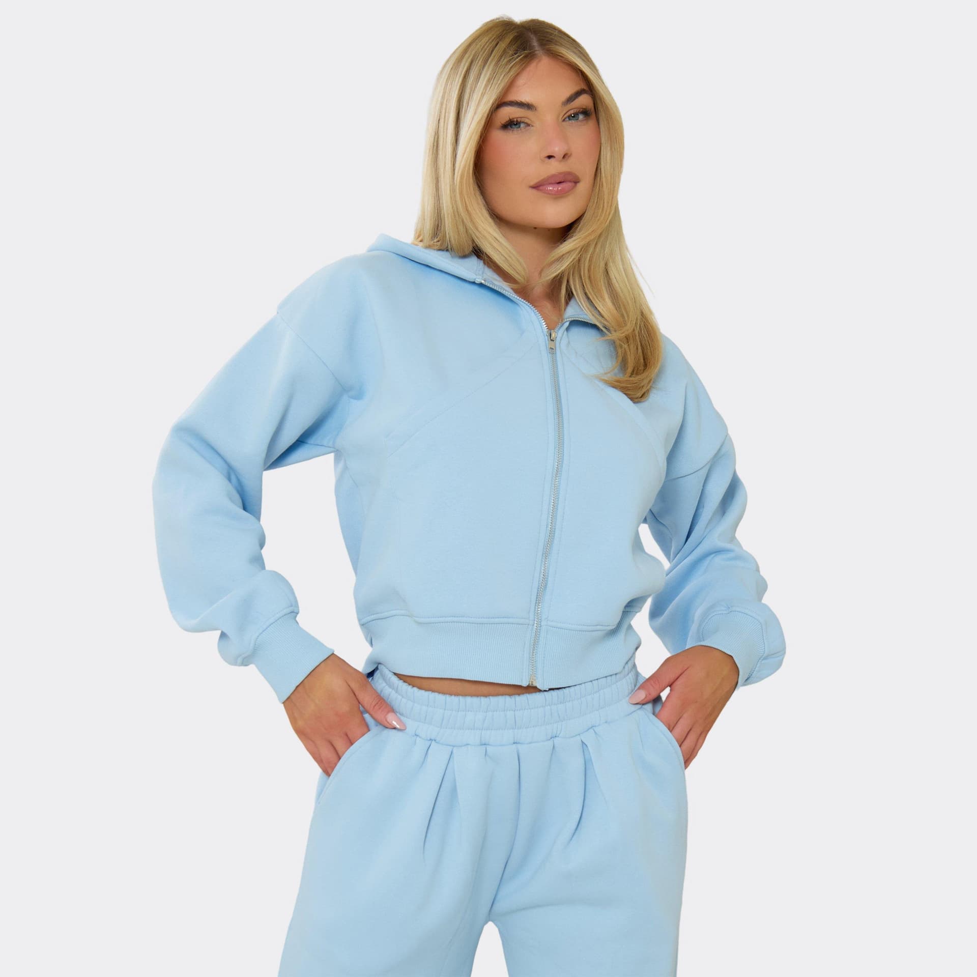 EGO Zip Up Boxy Hoodie In Blue, Women's Size UK 6