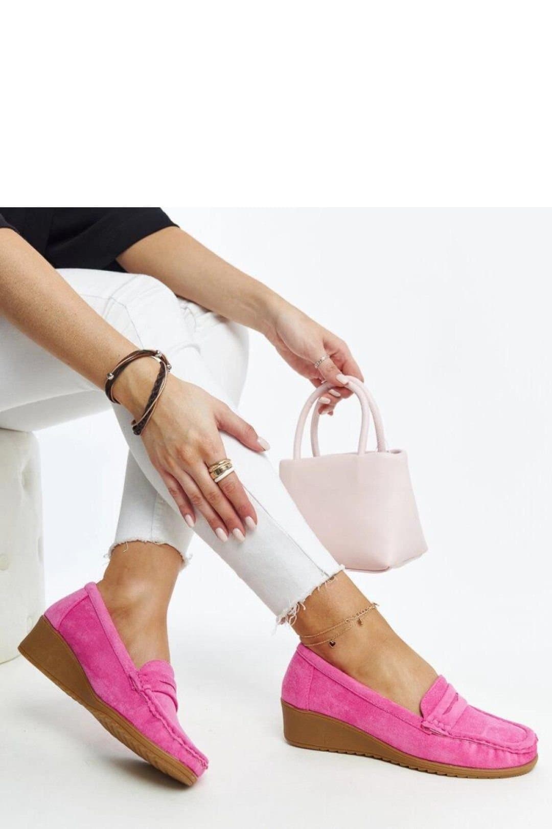 Love Lace Love Lace Women's Mocassin Suede Wedge Loafers Almond Toe Rubber Sole Slip On in Pink