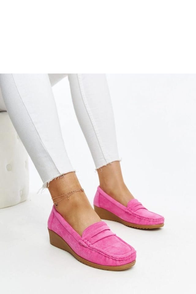 Love Lace Love Lace Women's Mocassin Suede Wedge Loafers Almond Toe Rubber Sole Slip On in Pink - 2