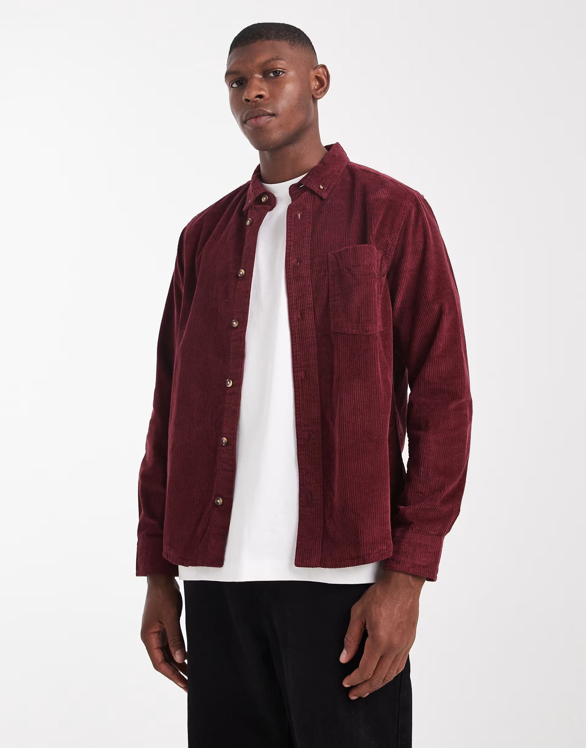 ASOS Burgundy Cord Shirt in Regular Fit