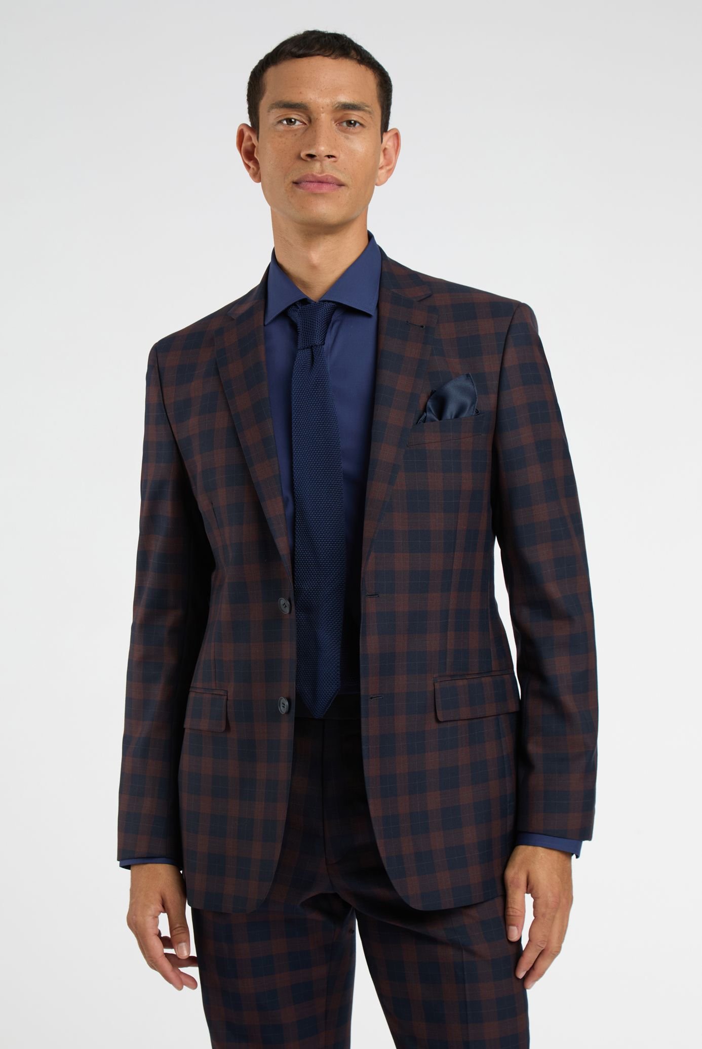 Racing Green Racing Green Men's Regular Fit Navy Burgundy Check Jacket - 2