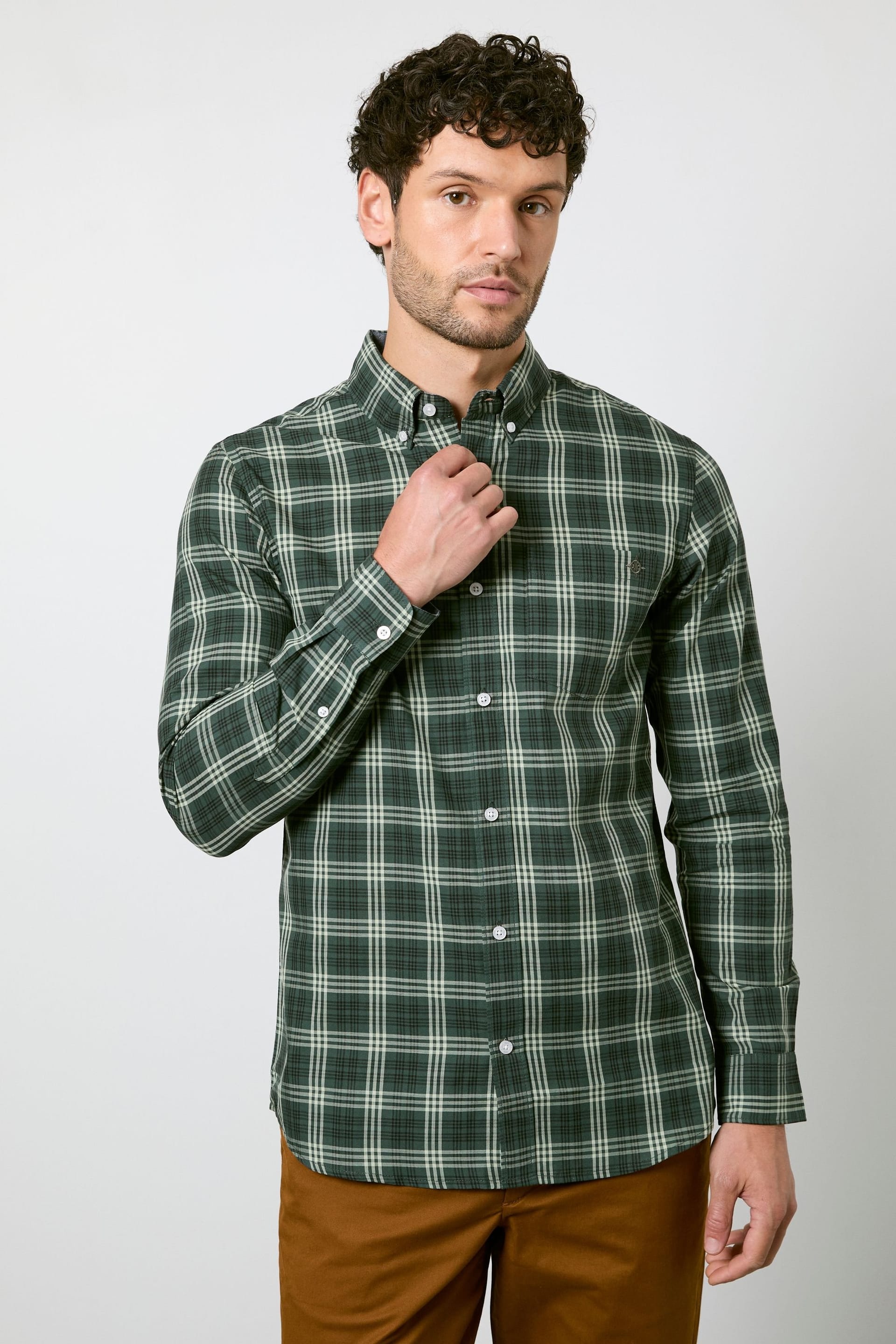 Maine Men's Dark Green Check Long Sleeve Shirt in Dark Grey