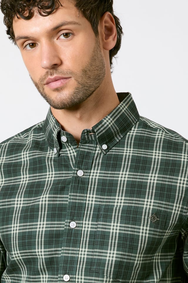 Maine Maine Men's Dark Green Check Long Sleeve Shirt in Dark Grey - 2