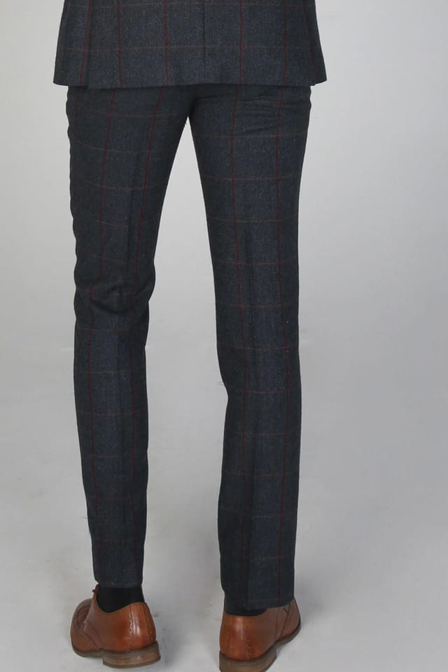 Paul Andrew Paul Andrew Men's Madrid Check Tweed Trousers in Navy - 2