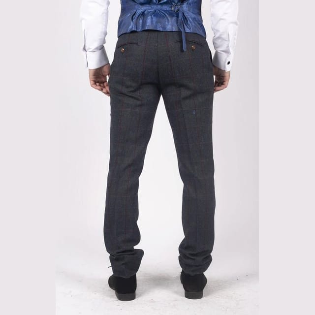 Paul Andrew Paul Andrew Men's Madrid Check Tweed Trousers in Navy - 3