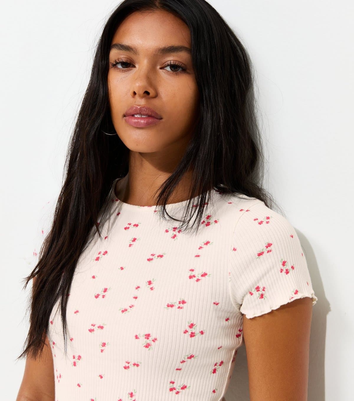 New Look New Look Cream Floral Print Babylock T-Shirt
