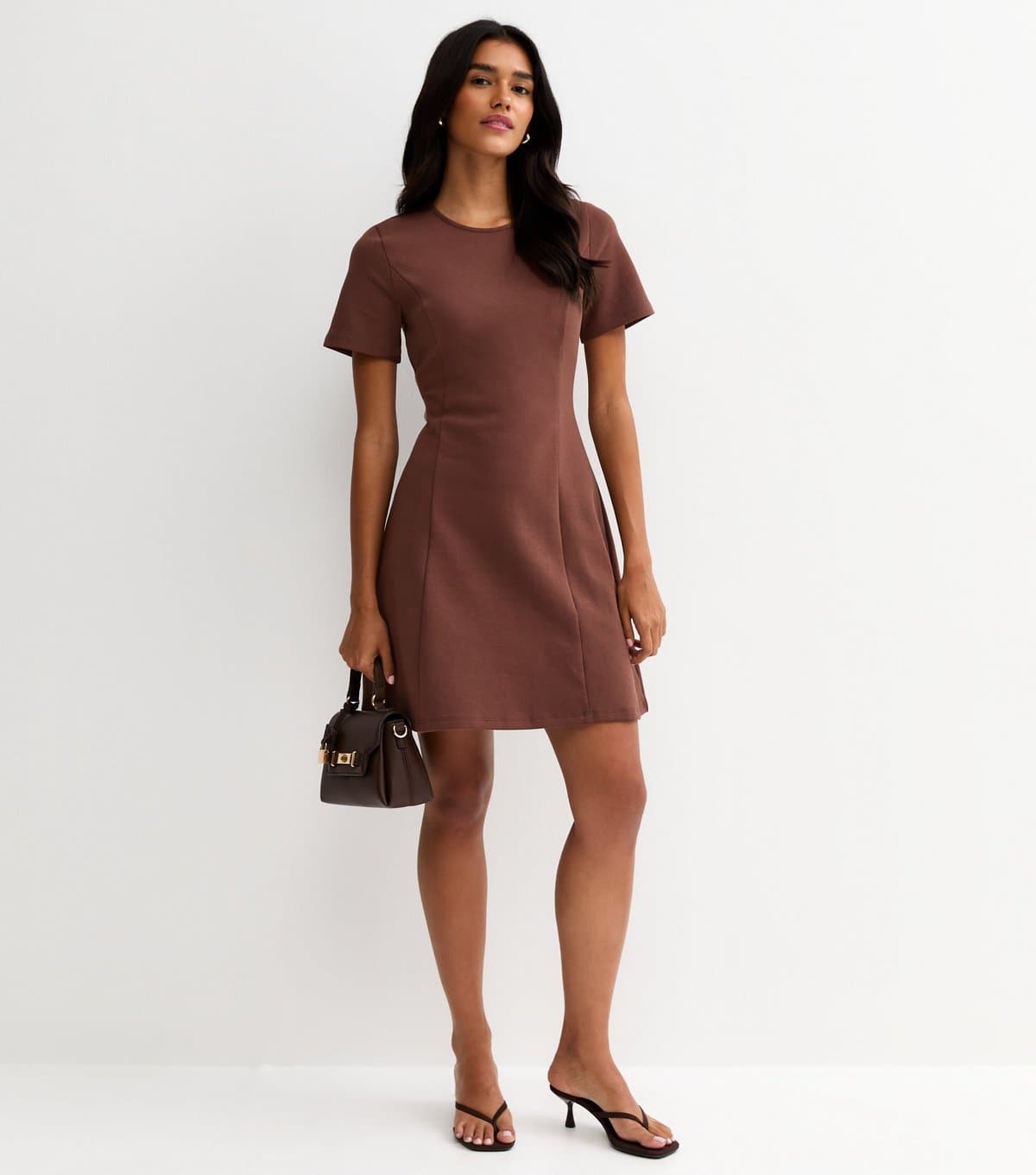New Look Women's Dark Brown Flared A-Line Mini Dress New Look