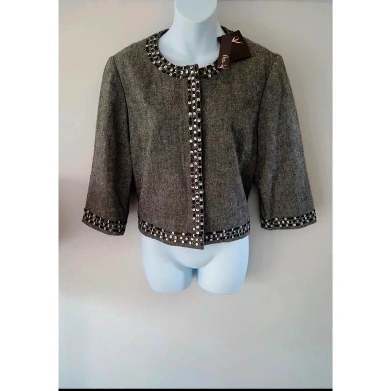 Phase Eight Phase Eight Platinum wool blend sequin embellished blazer jacket UK size 16 brand new with tags