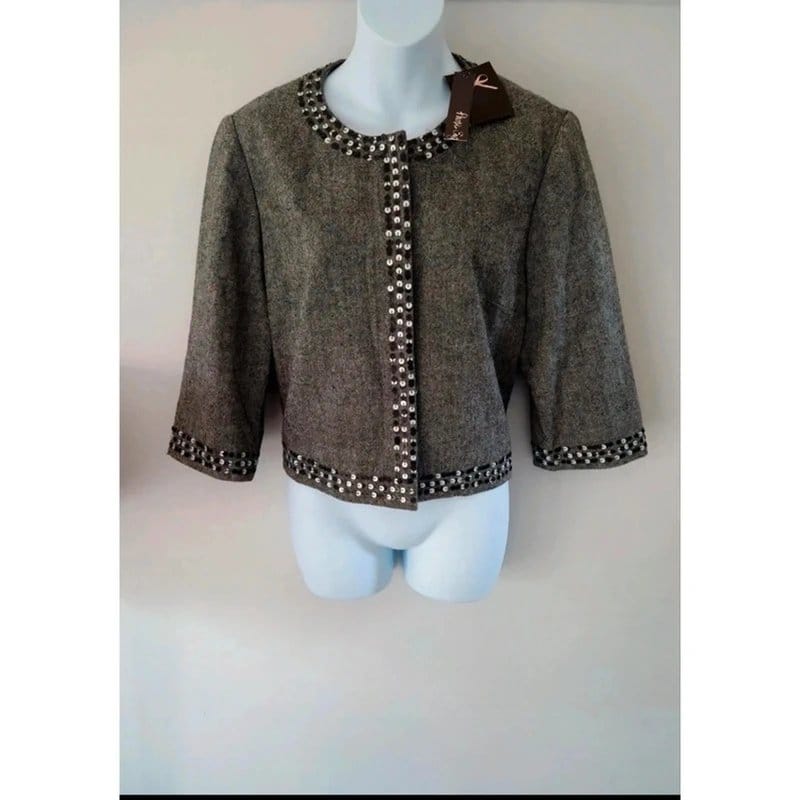 Phase Eight Phase Eight Platinum wool blend sequin embellished blazer jacket UK size 16 brand new with tags - 1