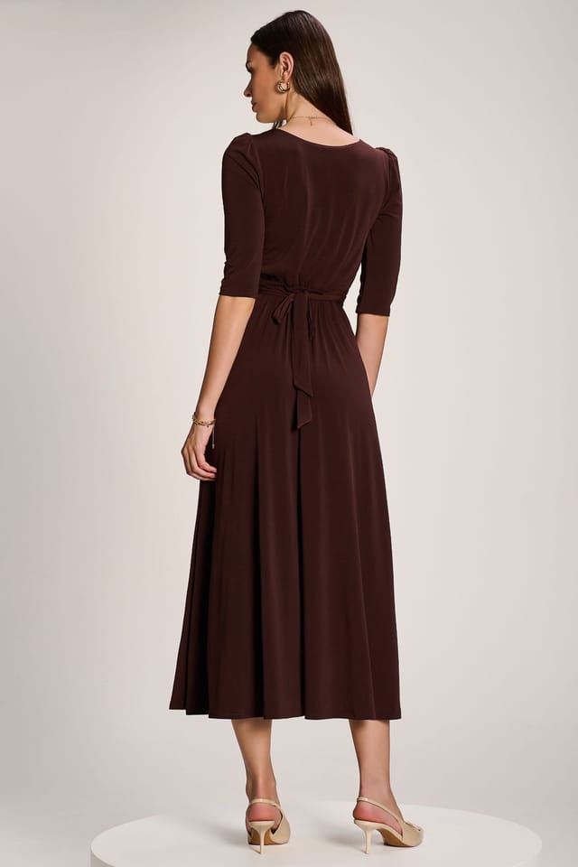 Jolie Moi Jolie Moi Women's 3/4 Sleeve Plain Jersey Maxi Dress in Brown - 2