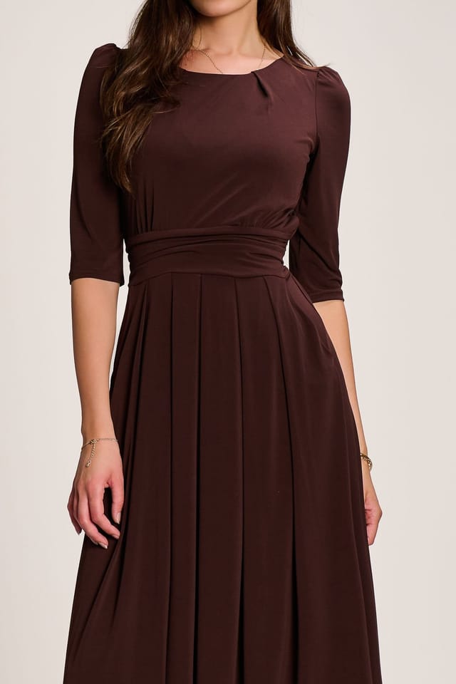 Jolie Moi Jolie Moi Women's 3/4 Sleeve Plain Jersey Maxi Dress in Brown - 3