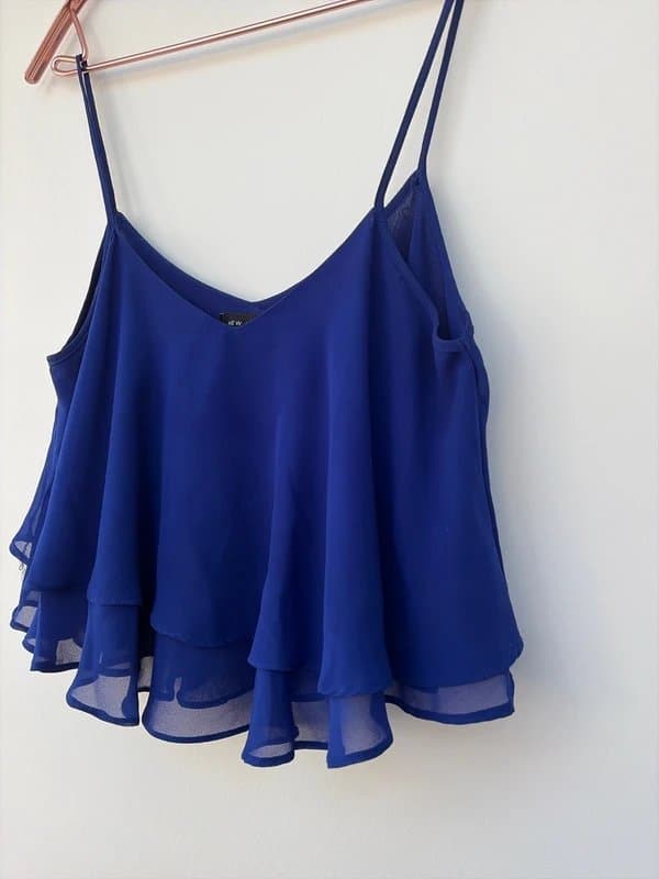 New Look New Look Blue Chiffon Cami Top – Layered Frill – Size UK 8