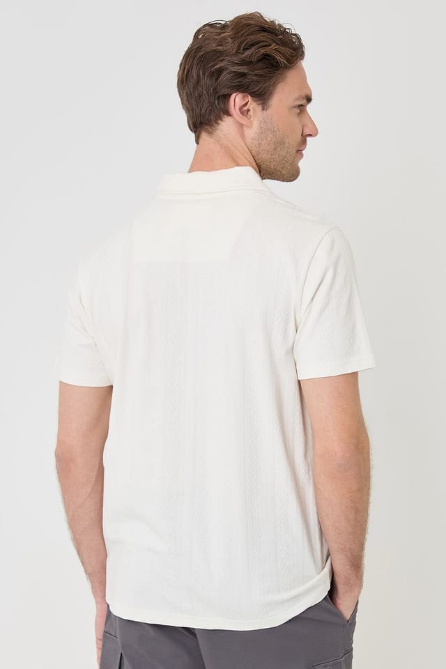 Threadbare threadbare Men's Textured Cotton Polo Shirt in Natural - 2
