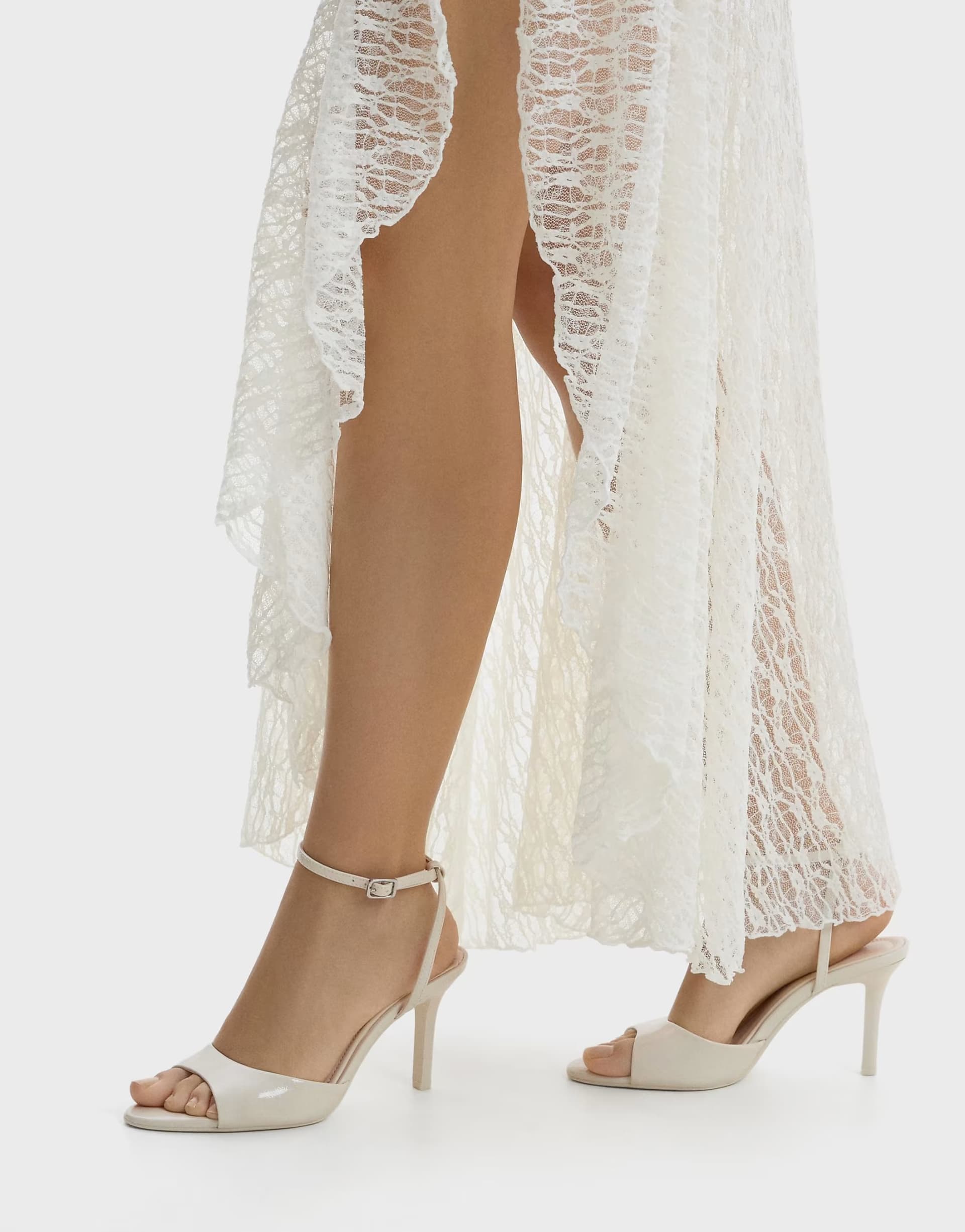 ASOS ASOS Beige Lace Heeled Sandals with Ankle Strap