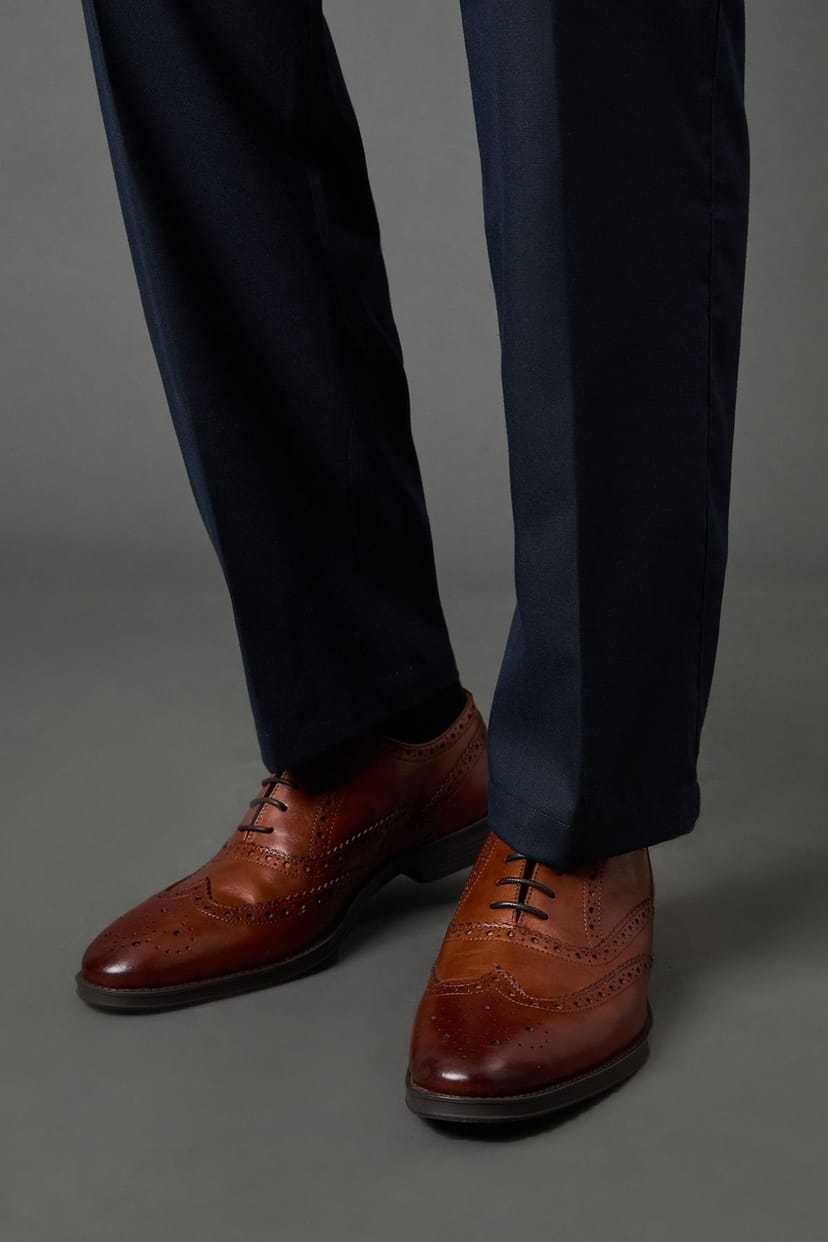 Burton Burton Men's Tan Leather Smart Oxford Brogue Shoes - 1