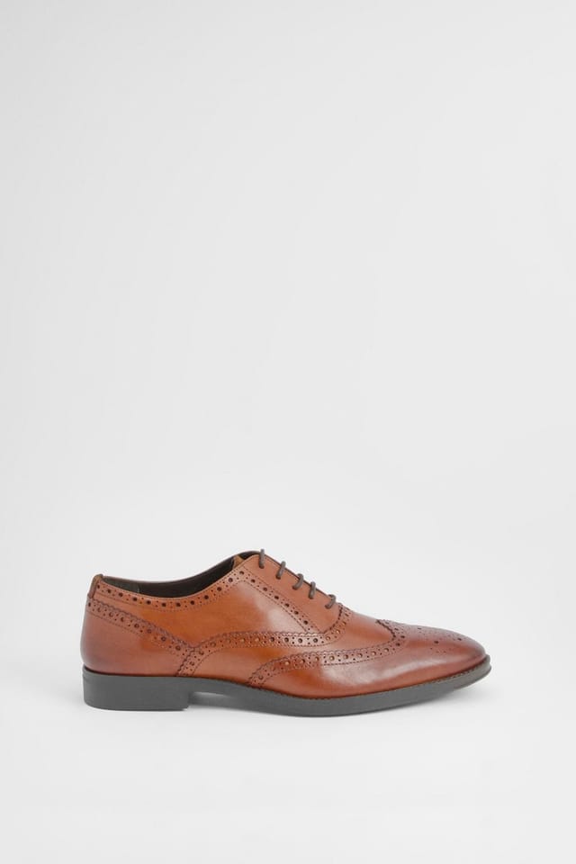 Burton Burton Men's Tan Leather Smart Oxford Brogue Shoes - 2