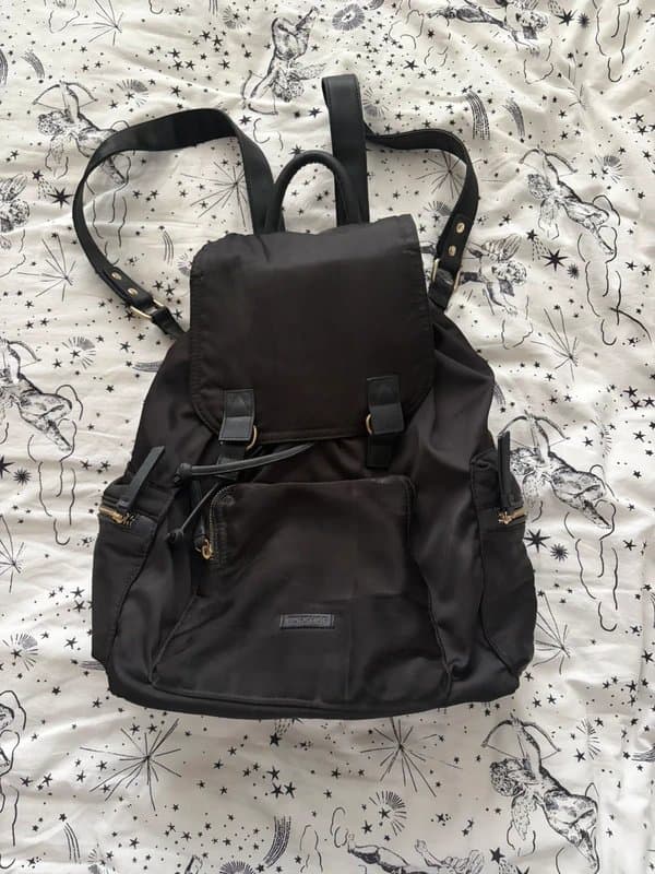 Topshop Topshop black satin and gold rucksack