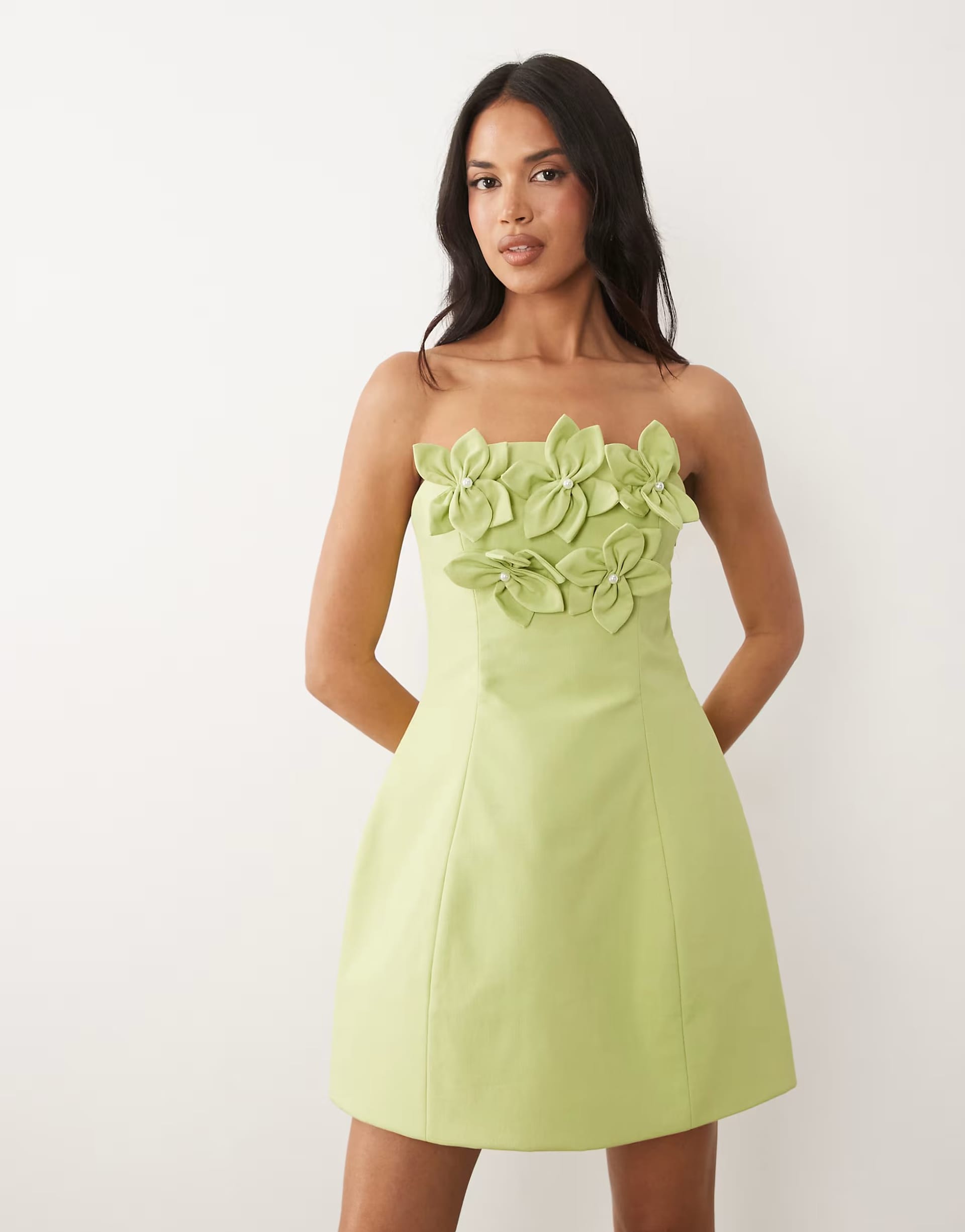 ASOS LUXE Pistachio Linen Corsage Detail Mini Dress