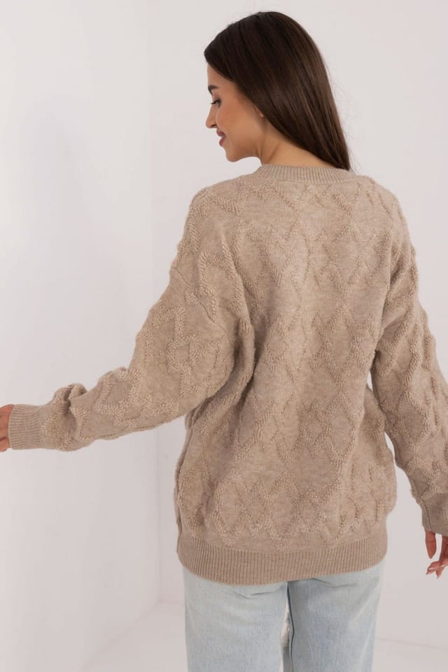 Love Lace Love Lace Women's Textured Knit Round Neck Casual Sweater Style 199641 in Beige - 3