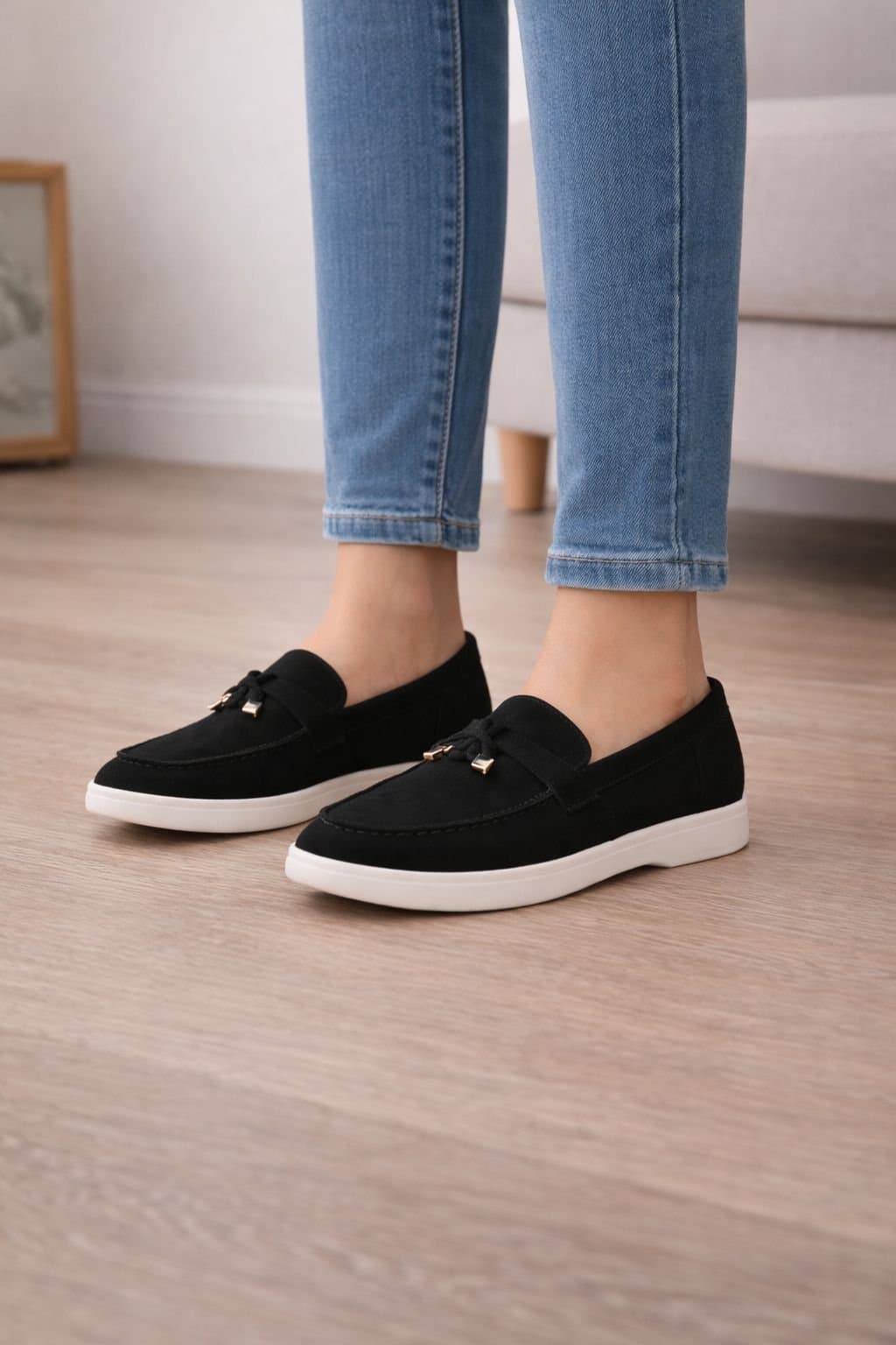 Truffle Collection Truffle Collection Women's Loafers Casual Microfibre Slip On Almond Toe Shoes in Black