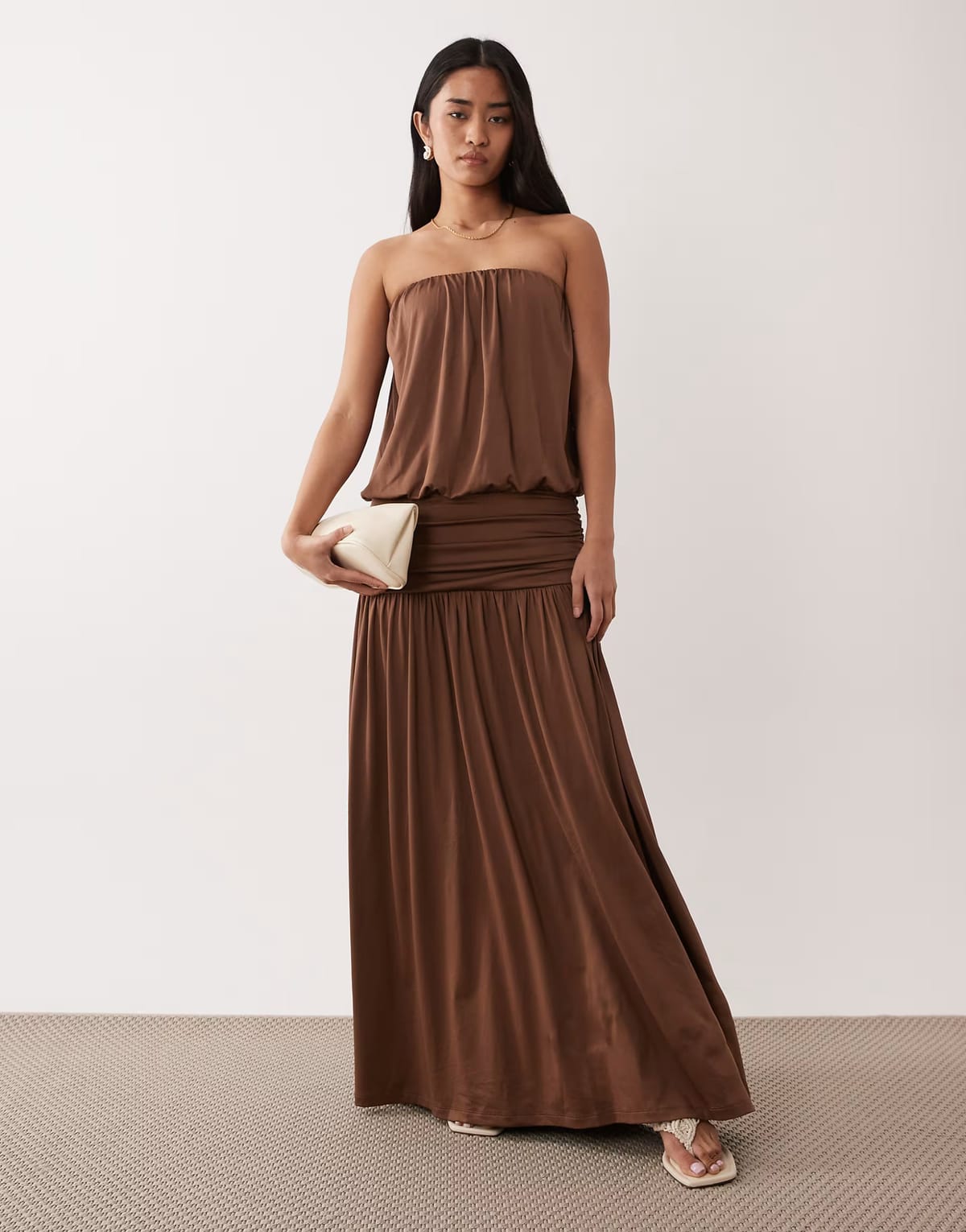 ASOS NIA La Cienega bandaeu drop waist midaxi dress in tan - 1