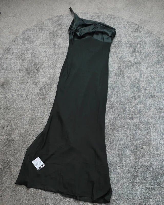 ASOS Design ASOS design satin chiffon mix draped one shoulder maxi dress in dark green