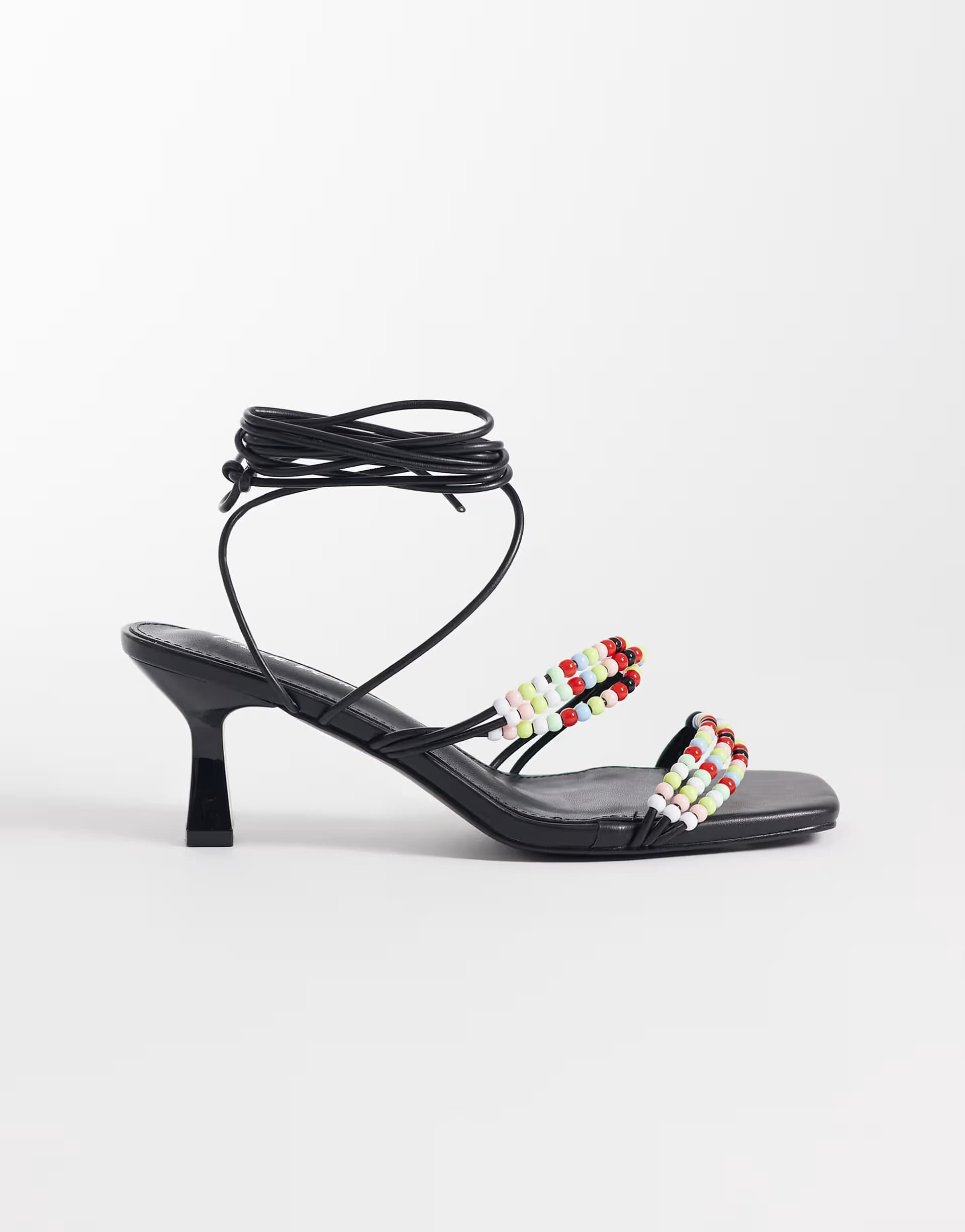 ASOS Public Desire kitten heel sandals in colour beads in black