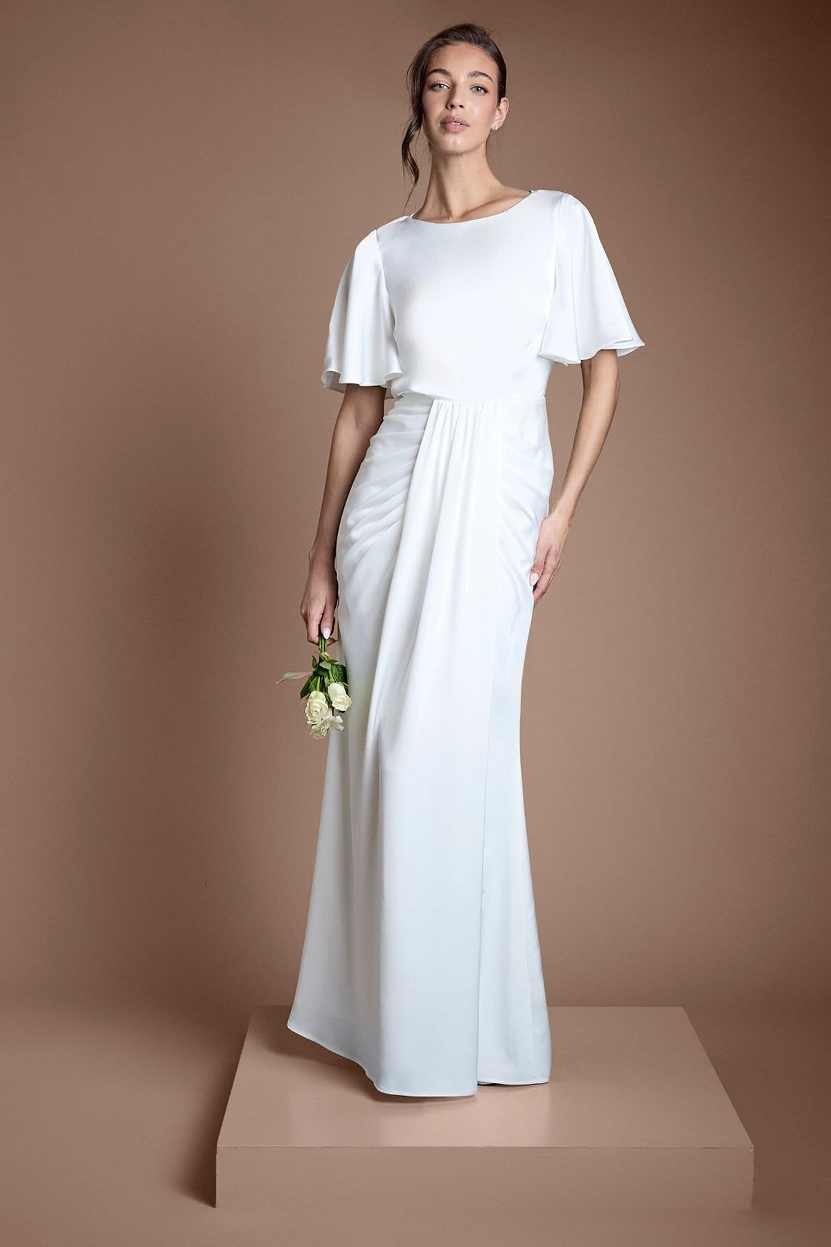 Coast Ivory Satin Wedding Dress with Drape Detailing