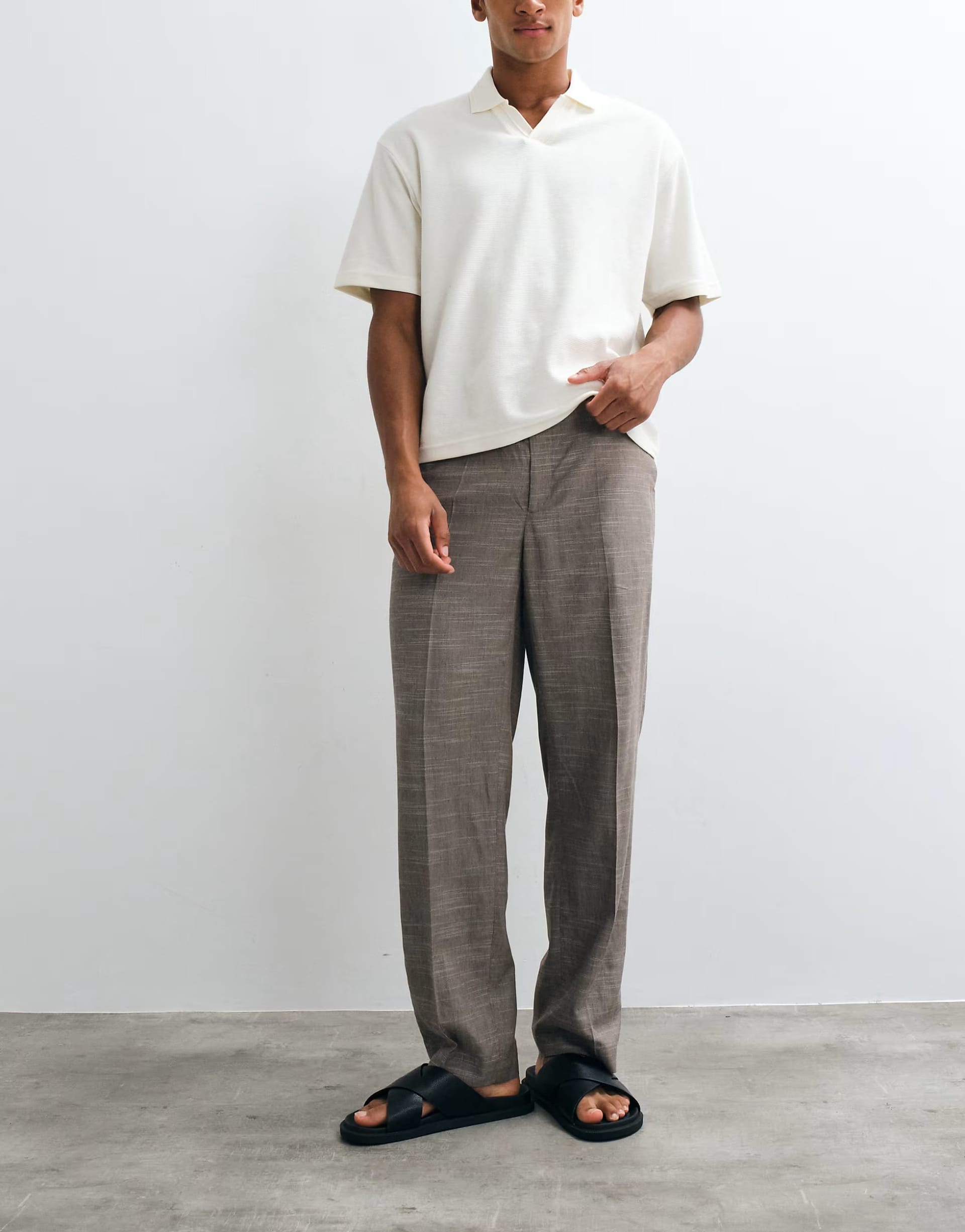 ASOS Stone Linen Blend Tapered Trousers With Belted Detail