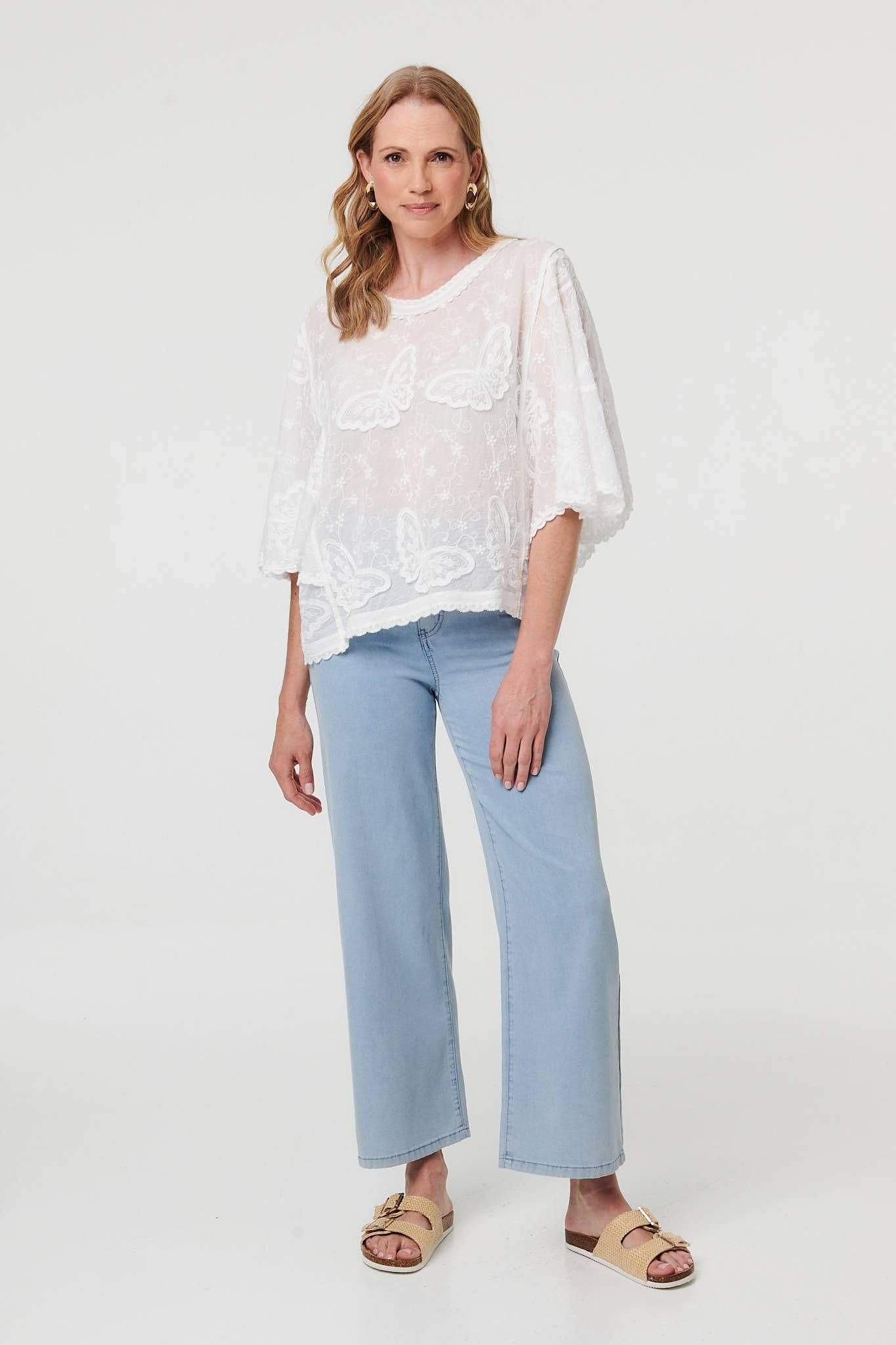 Izabel London Izabel London Women's Butterfly Textured Lace Trim Blouse in White - 4