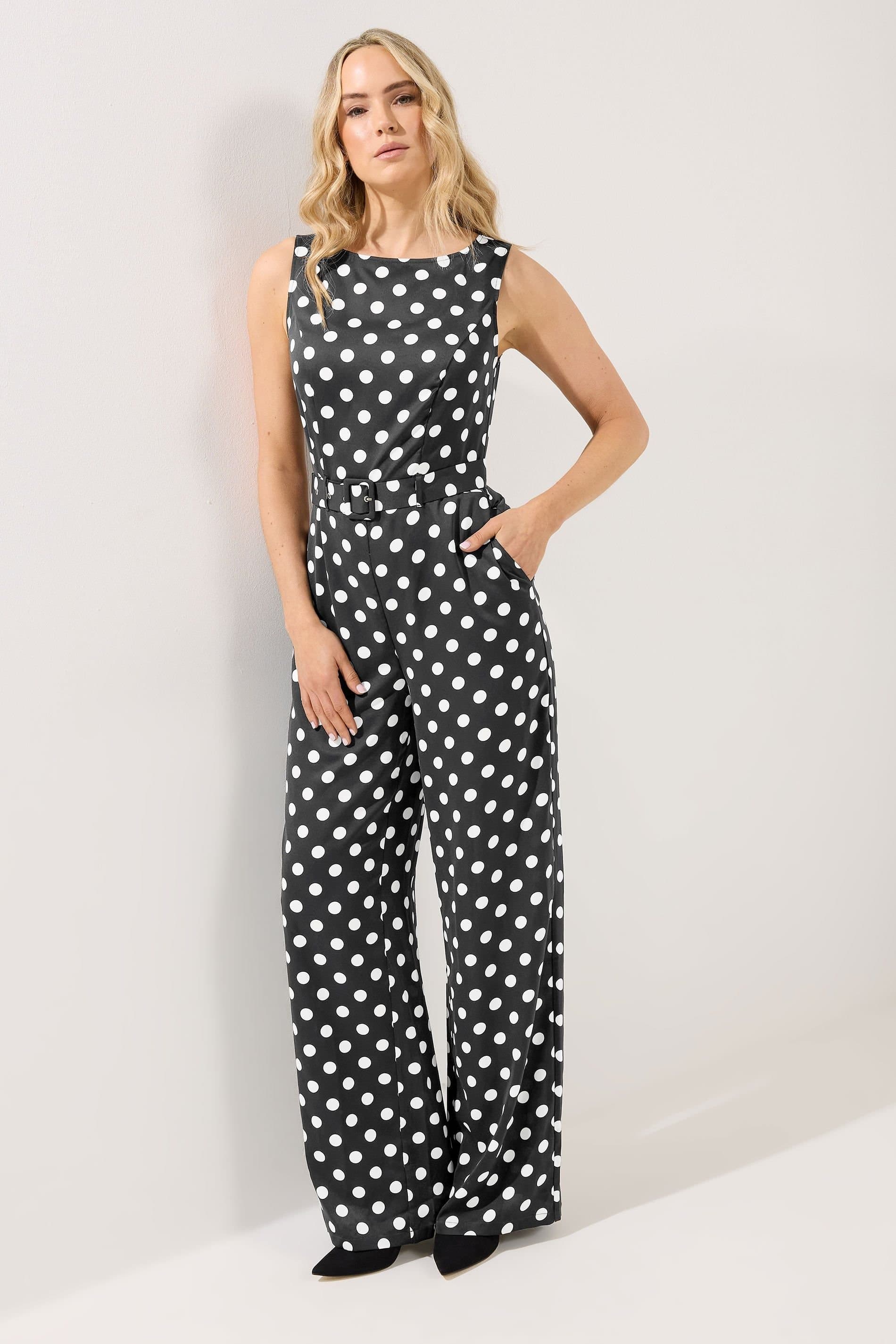 Long Tall Sally Long Tall Sally Women's Tall Polka Dot Wide Leg Jumpsuit in Black