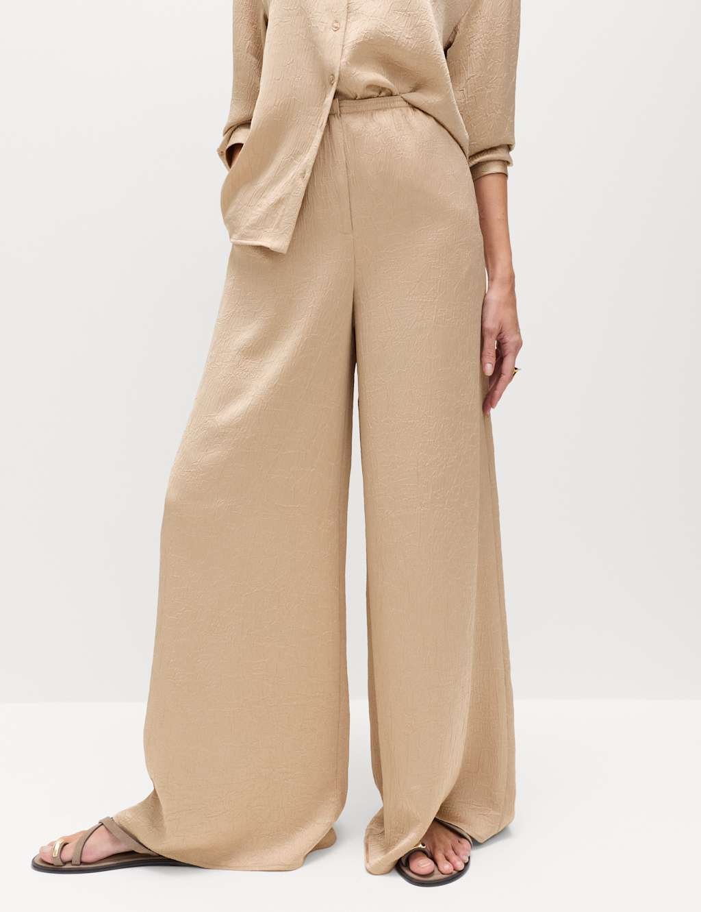 Marks & Spencer M&S Satin Crinkle Palazzo Trousers Gold - 2