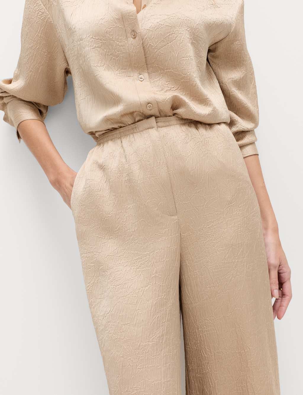 Marks & Spencer M&S Satin Crinkle Palazzo Trousers Gold - 3