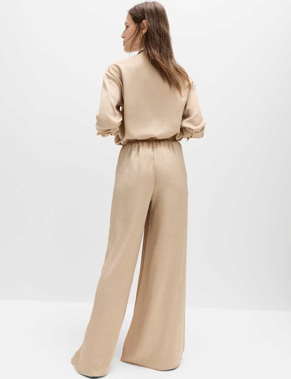 Marks & Spencer M&S Satin Crinkle Palazzo Trousers Gold - 4
