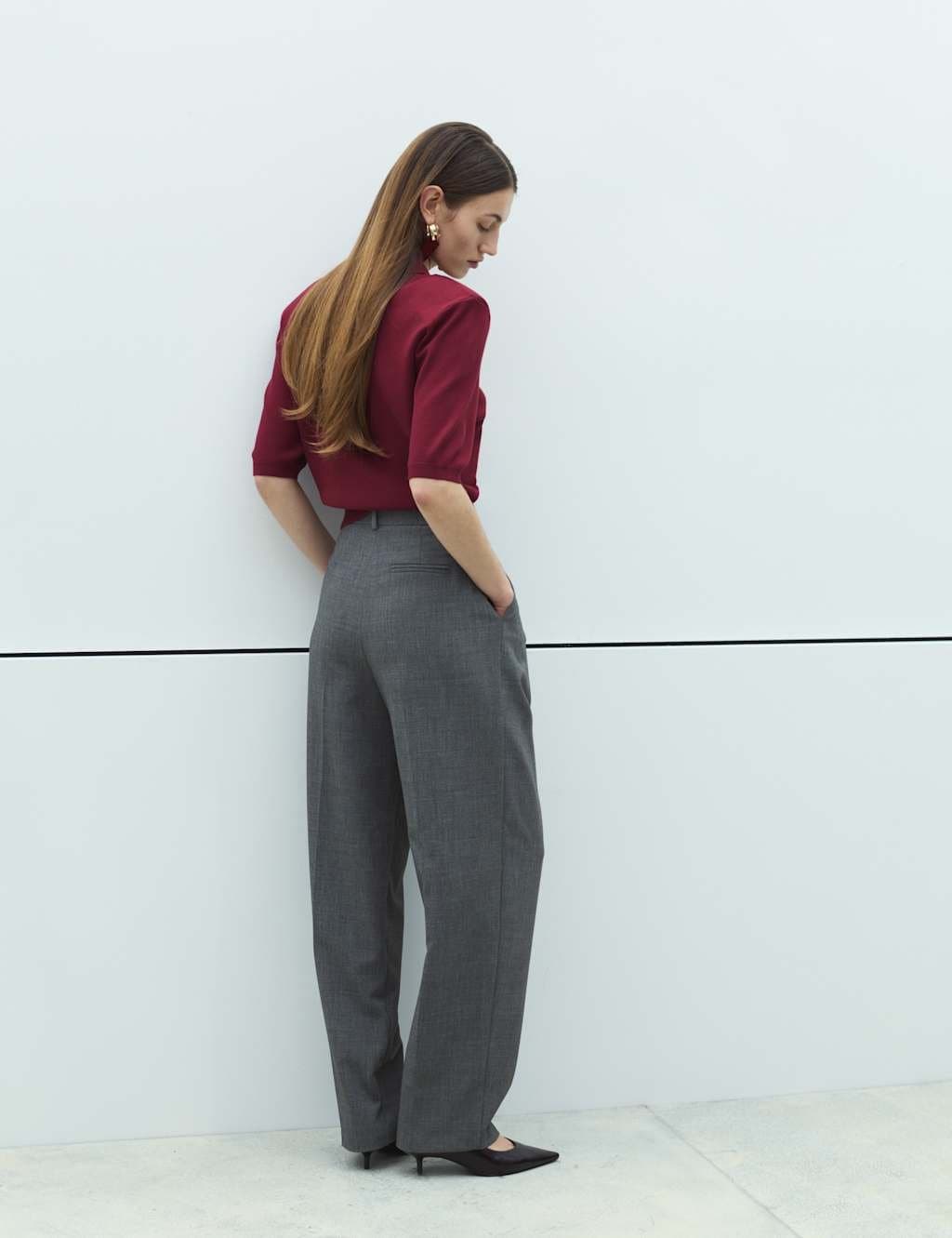 Marks & Spencer M&S Grey Pleated Front Carrot Leg Trousers