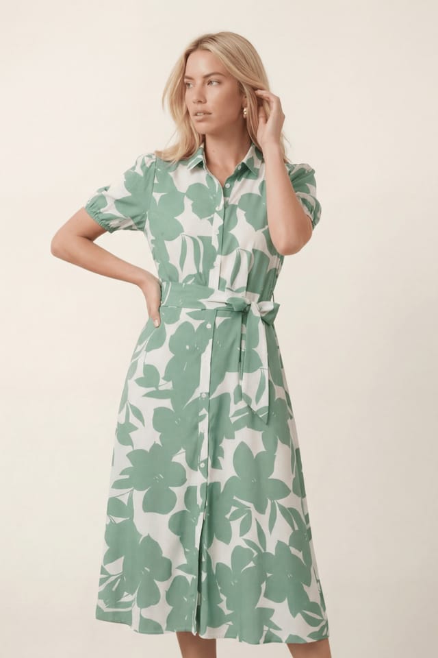 Style Cheat Style Cheat Women's Green Tie Front Shirt Dress - 2