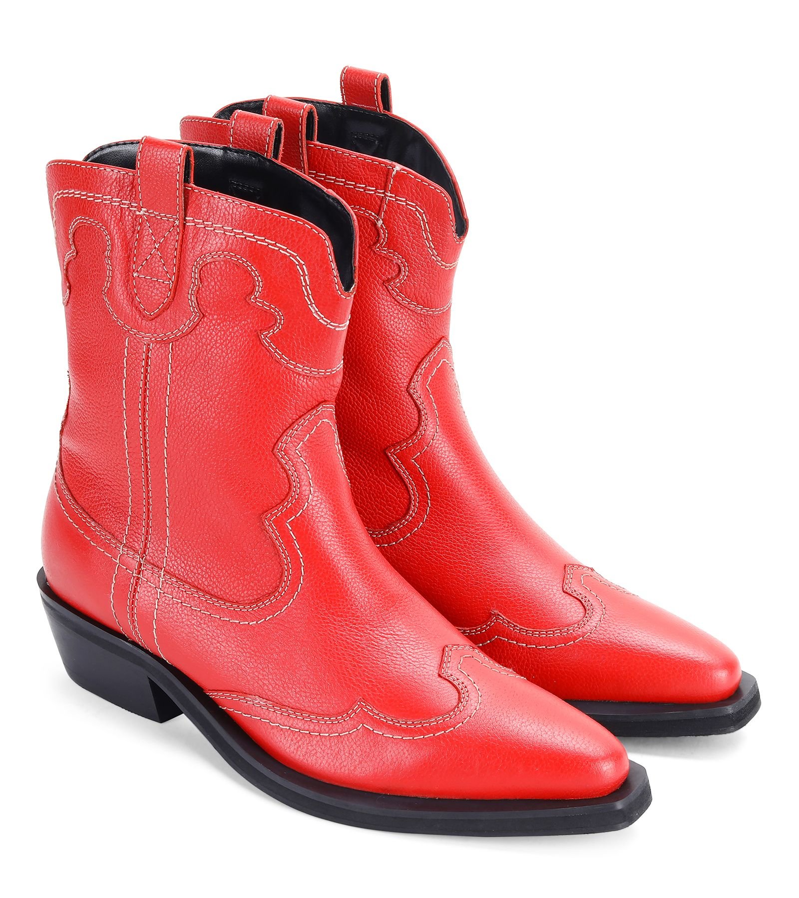 Off the Hook Off the Hook Women's 'Portobello' Red High Ankle Cowboy Leather Boots - 3