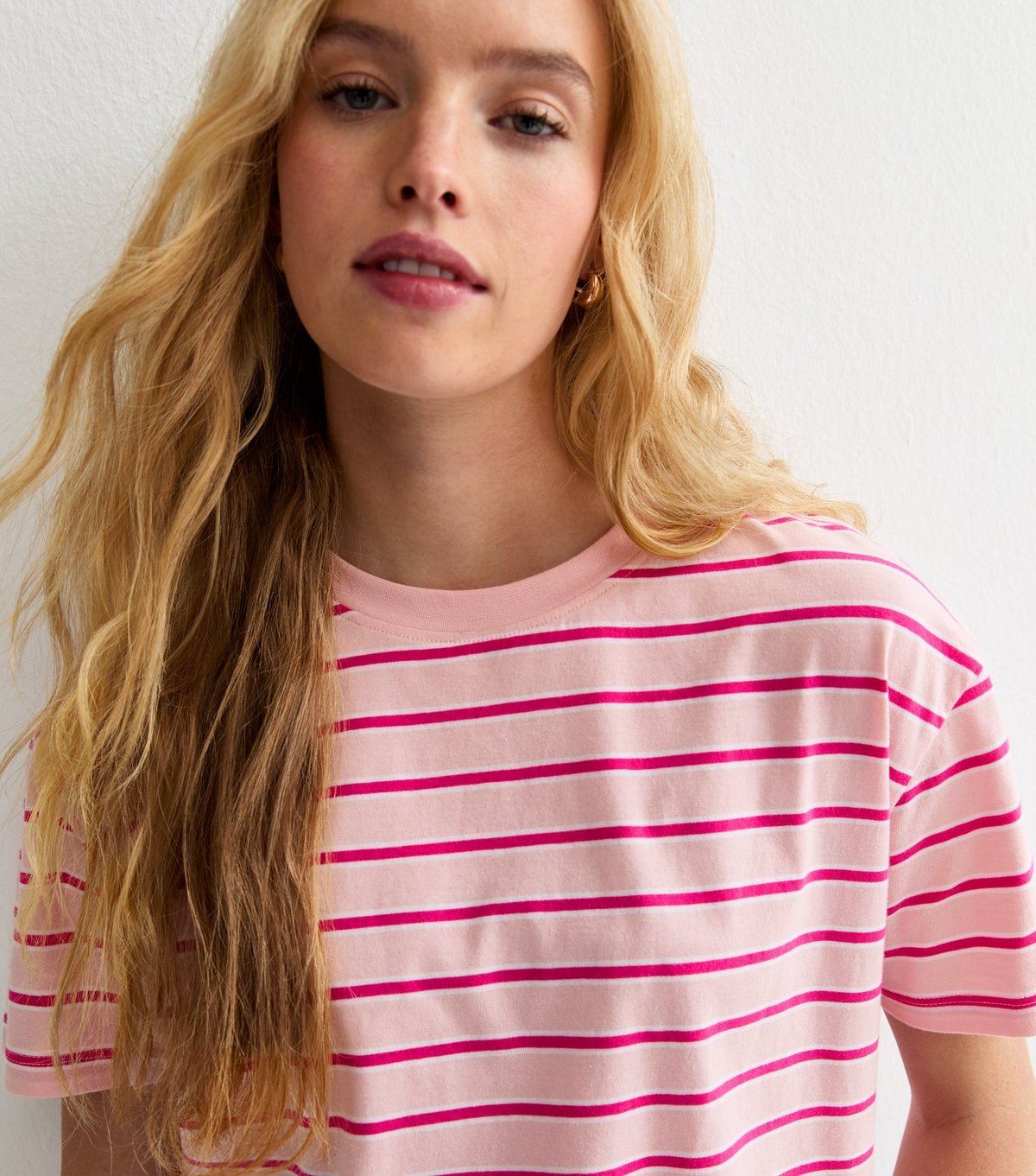 New Look Women's Pink Striped Boxy Fit T-Shirt New Look - 1