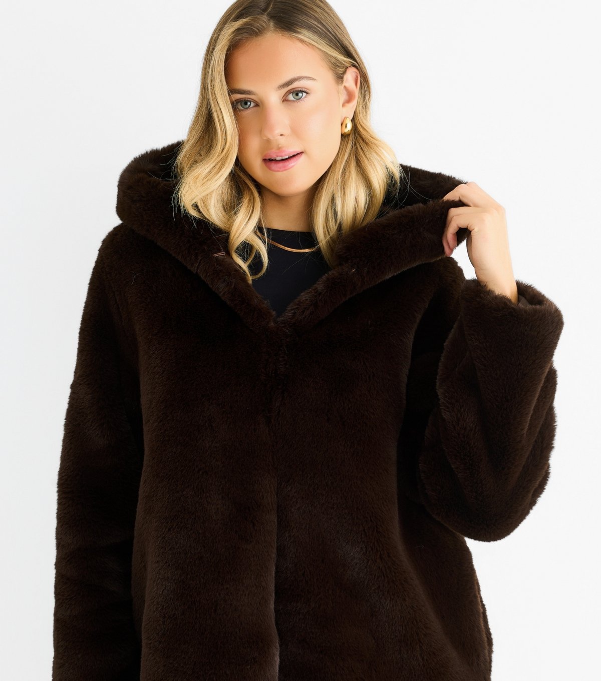 Gini London Women's Mid Brown Faux Fur Hooded Coat Gini London New Look - 2