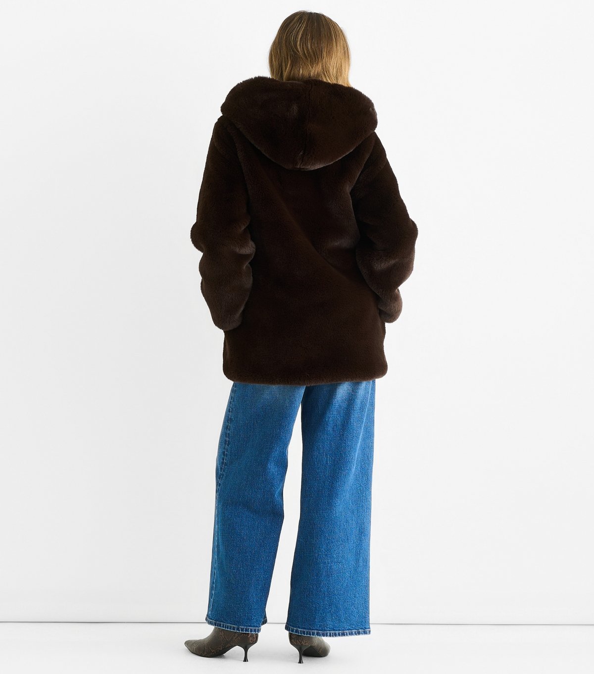 Gini London Women's Mid Brown Faux Fur Hooded Coat Gini London New Look - 4