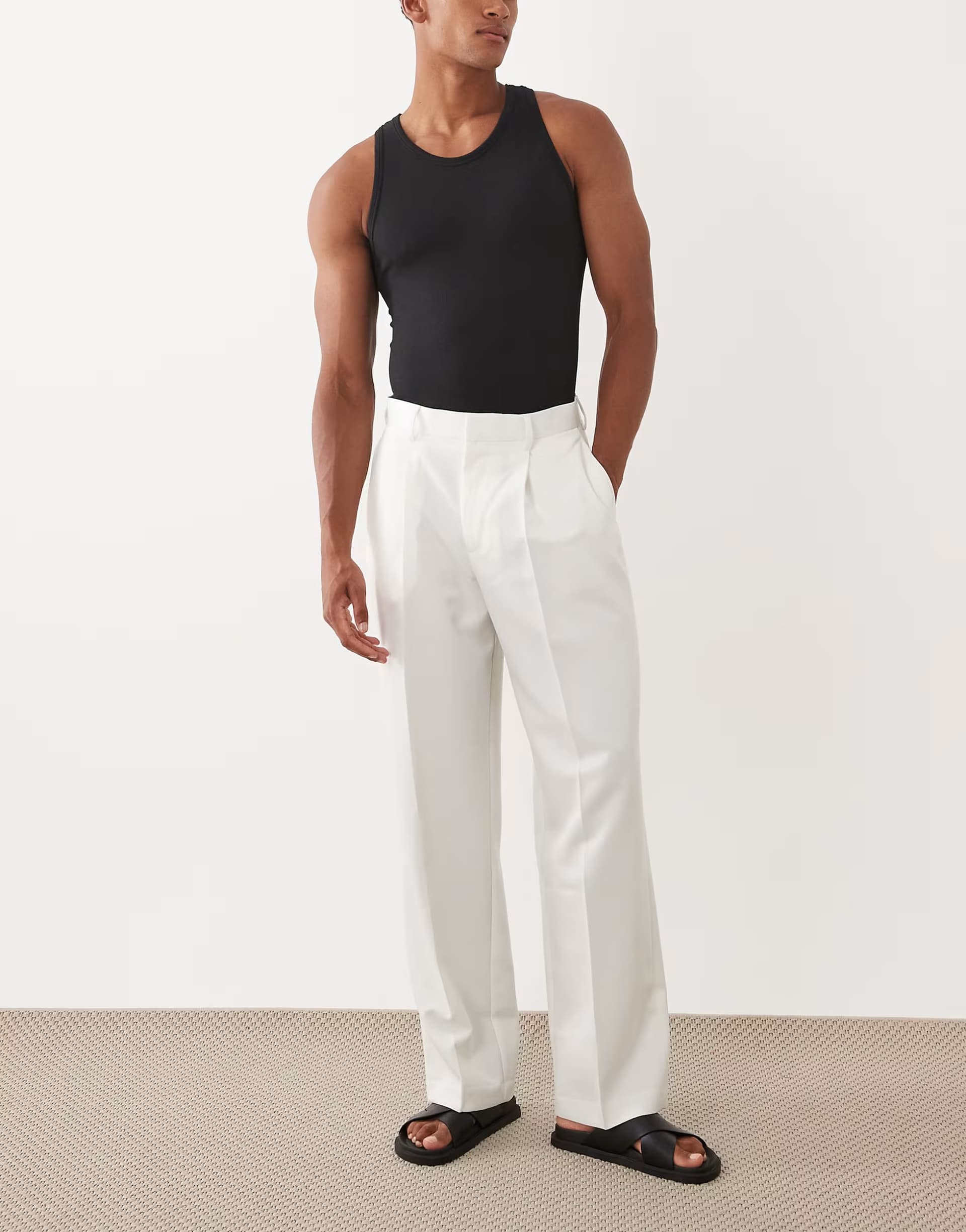 ASOS ASOS DESIGN smart pleated wide leg trousers in white