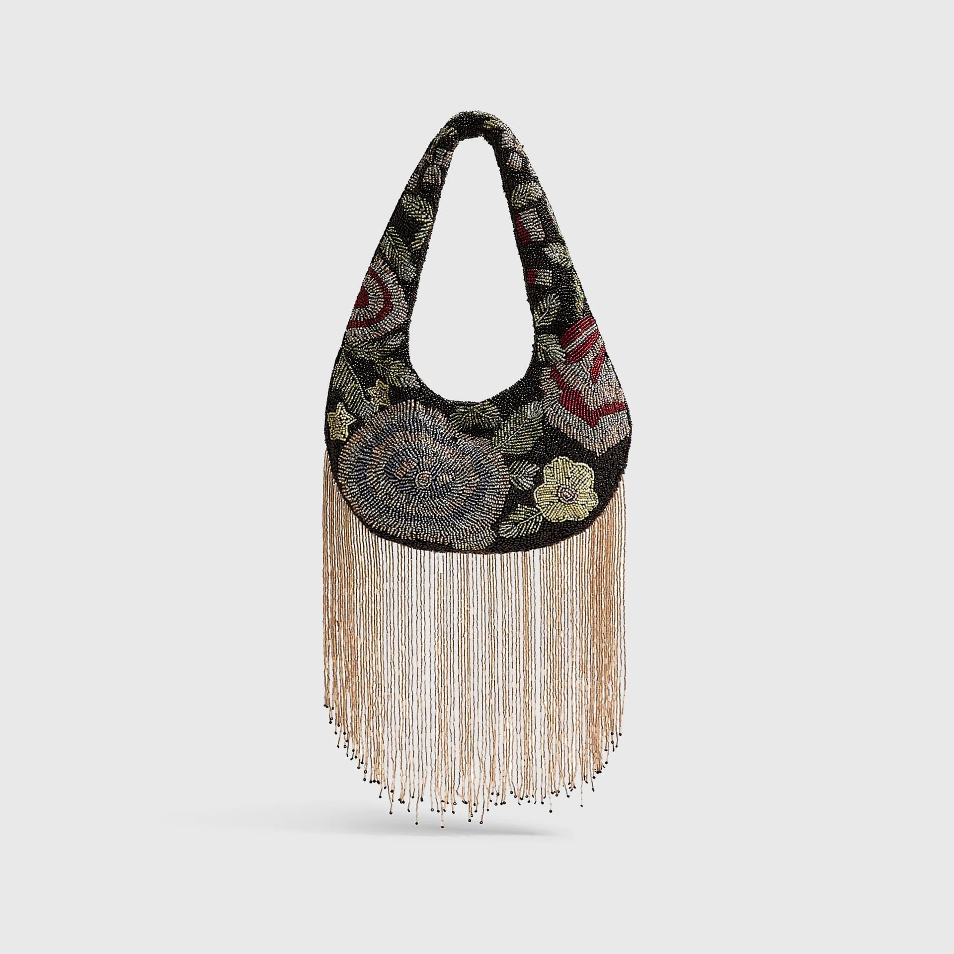 River Island River Island Womens Black Floral Beaded Tassel Clutch Bag