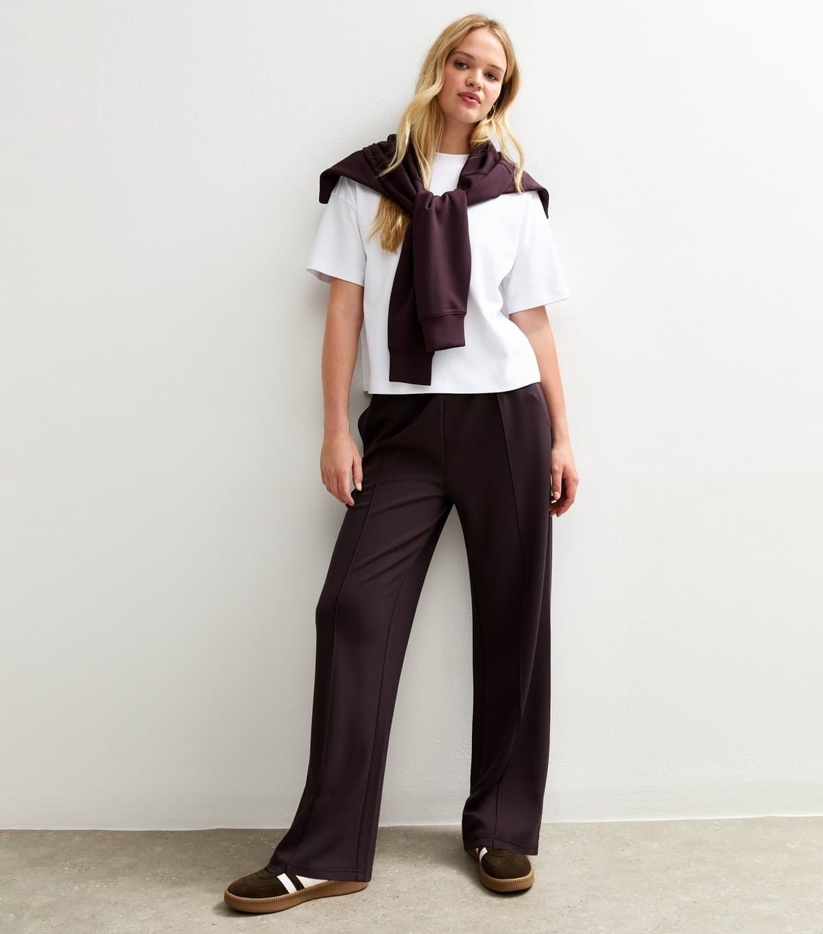 New Look Women's Premium Burgundy Elasticated Waist Wide Leg Joggers New Look