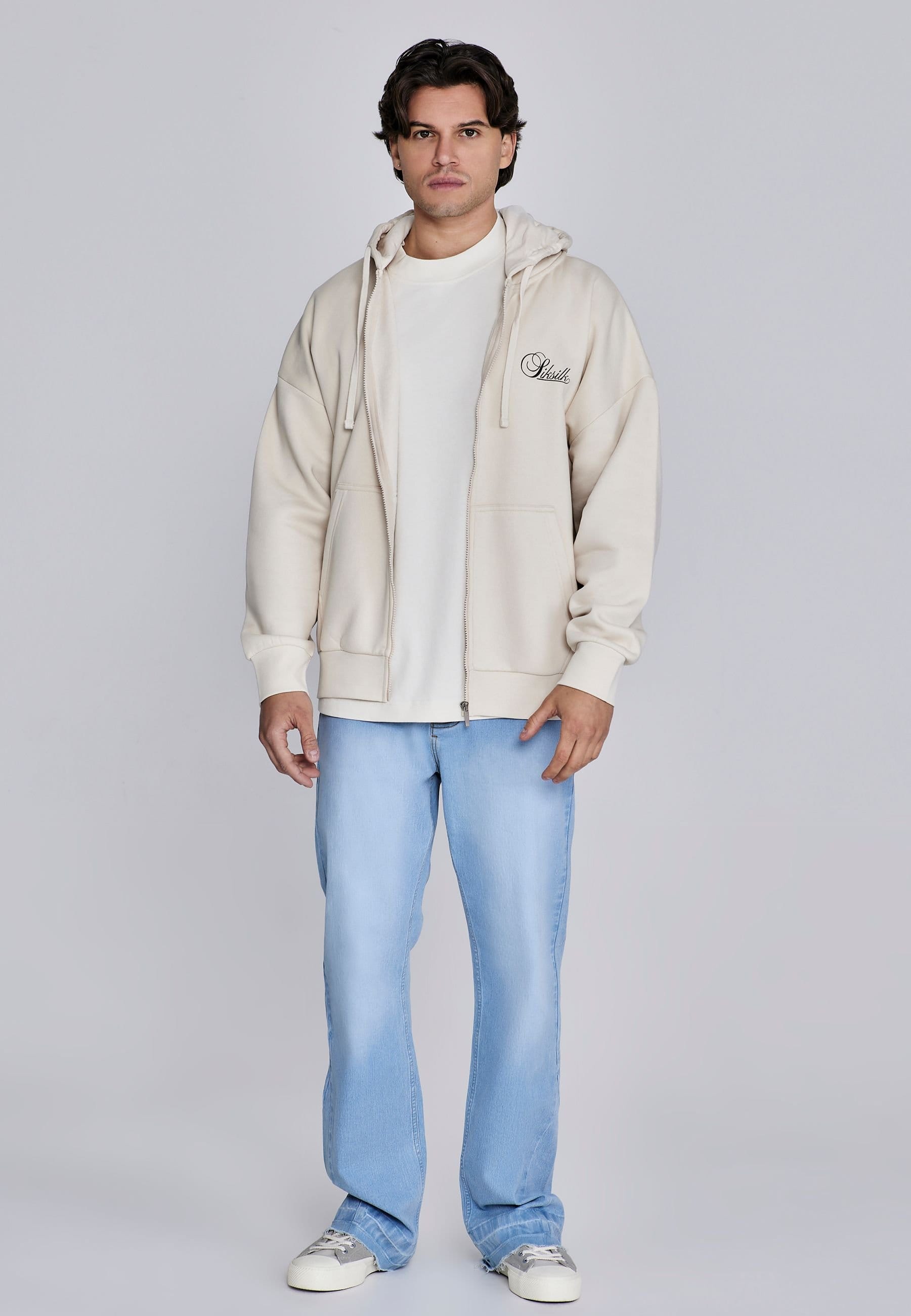 SikSilk SikSilk Men's Essentials Full Zip Hoodie in Ecru - 4