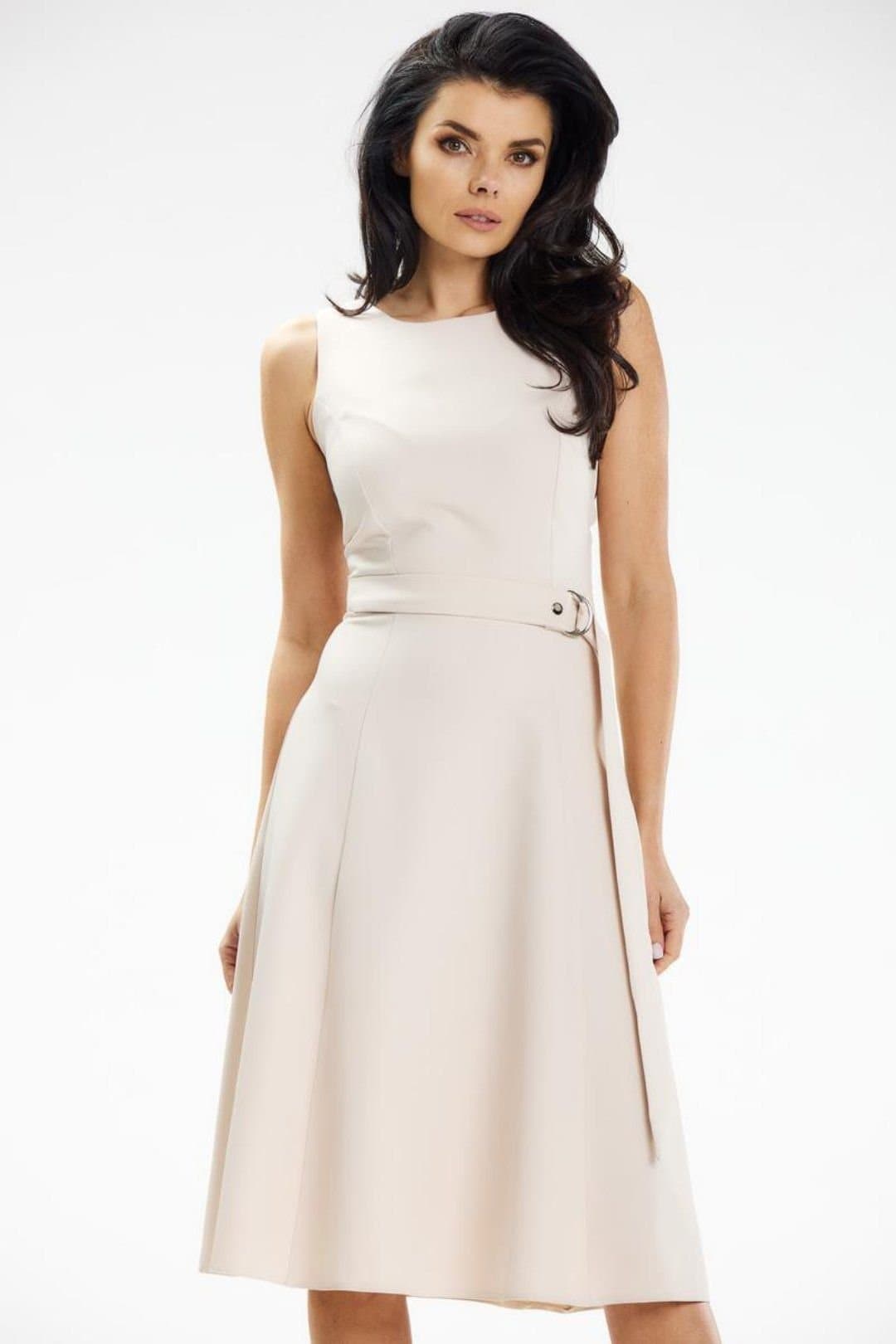 Love Lace Love Lace Women's Strapless Boat Neck Midi Dress Belt in Beige