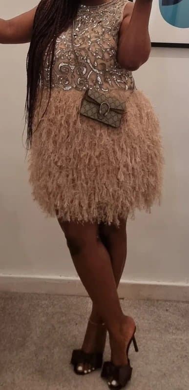 ASOS Asos design embellished sequin blush pink dress with faux feathers