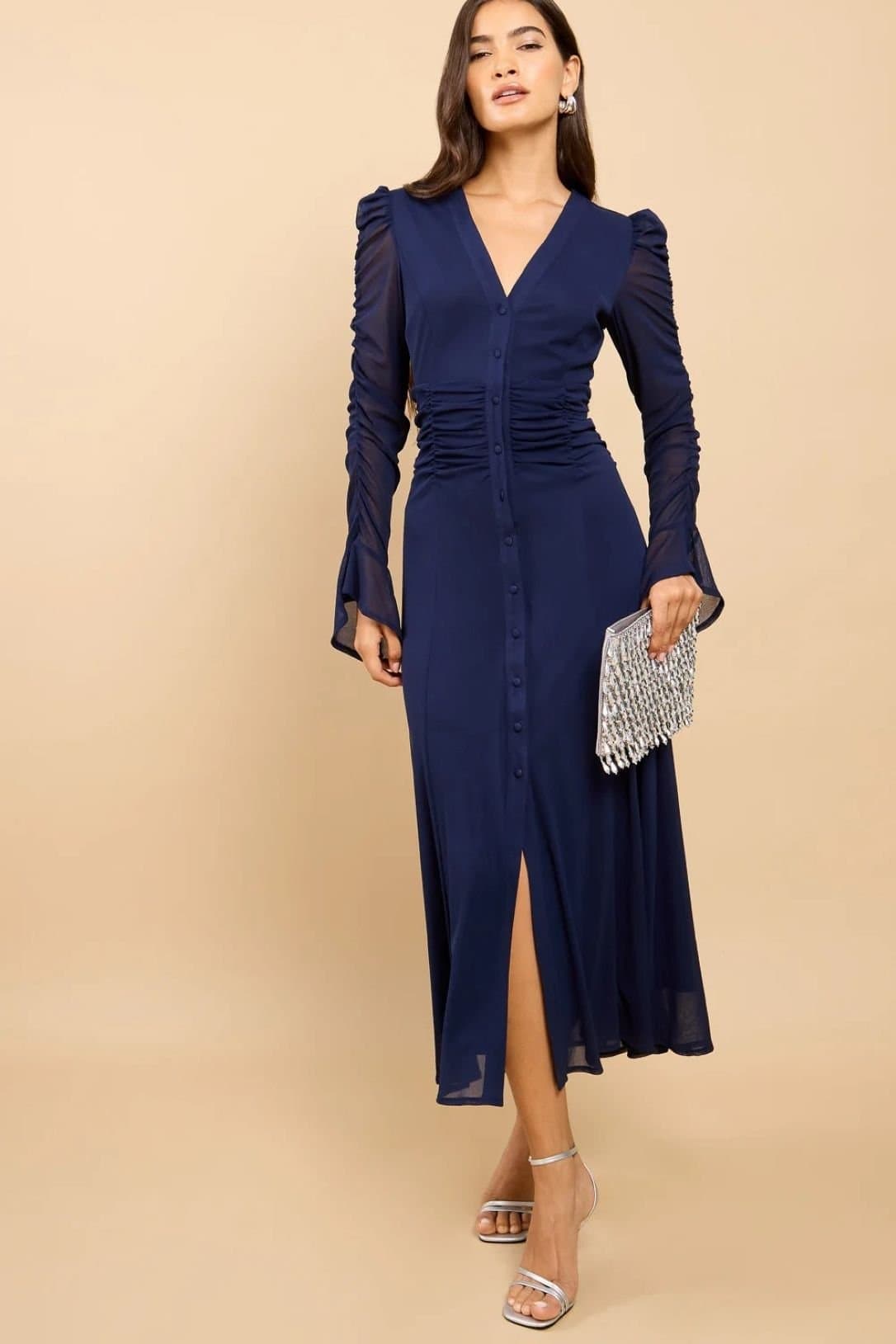 Little Mistress Little Mistress Women's Navy Mesh Button Down Dress