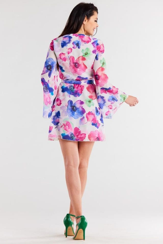 Love Lace Love Lace Women's Chiffon Kimono Dress With Pleated Neckline Belt - 3