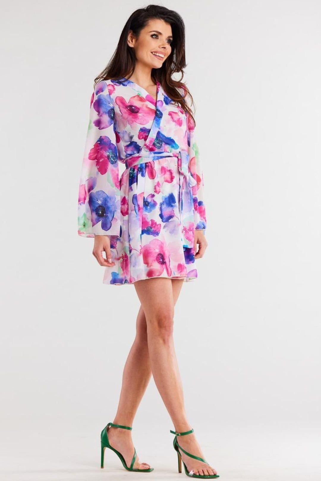 Love Lace Love Lace Women's Chiffon Kimono Dress With Pleated Neckline Belt - 4